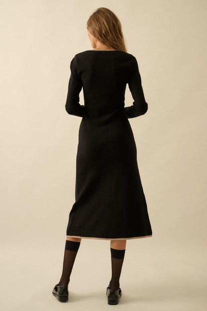 Uptown Girl Button-Detail Rib-Knit Midi Dress