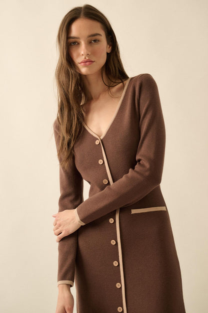 Uptown Girl Button-Detail Rib-Knit Midi Dress