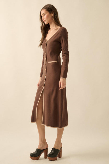 Uptown Girl Button-Detail Rib-Knit Midi Dress