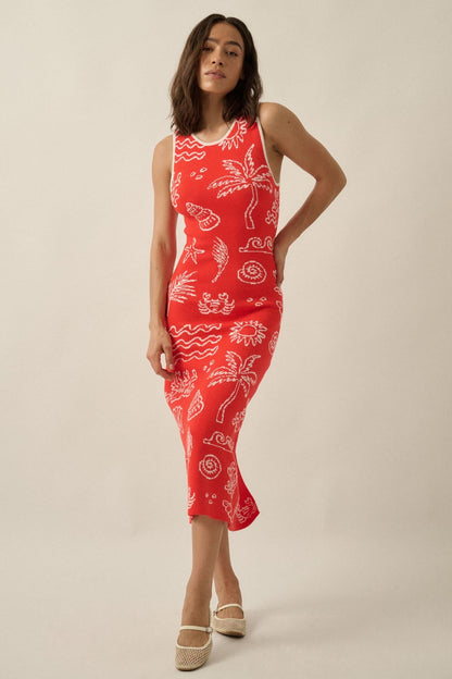 Beach Bliss Nautical Jacquard Midi Sweater Dress