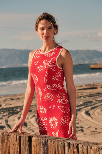Beach Bliss Nautical Jacquard Midi Sweater Dress