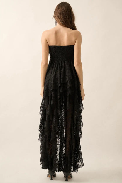 Ever After Asymmetrical Lace Strapless Maxi Dress