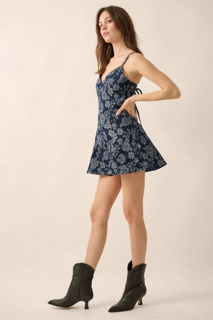 Blooming in Blue Floral Jacquard Denim Romper