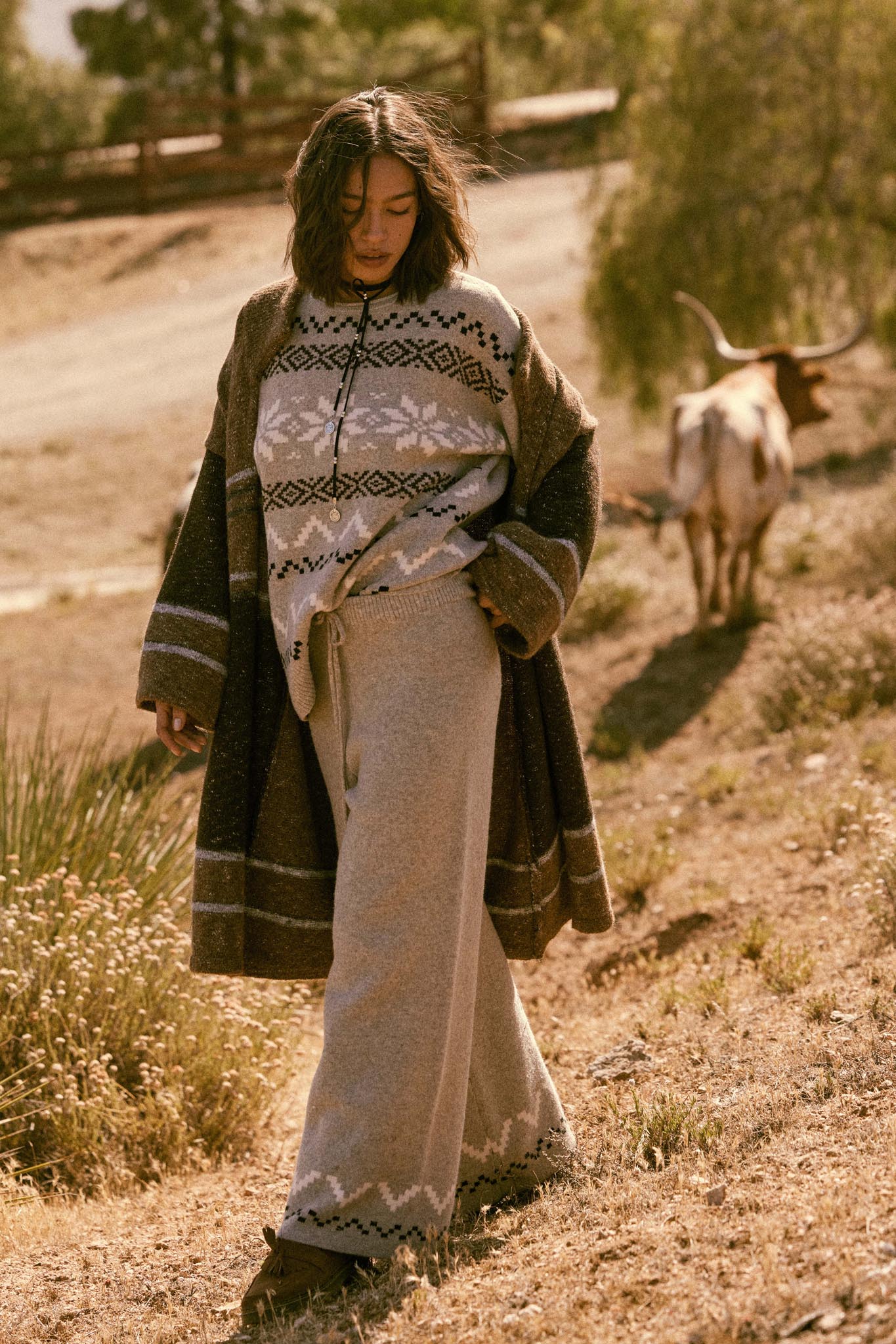 Winter Ridge Alpine Knit Wide-Leg Sweater Pants