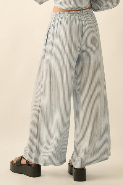 Lazy Weekend Pinstripe Wide-Leg Drawstring Pants