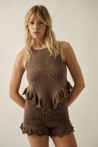 Yes Way Crochet Crochet-Knit Ruffle Shorts