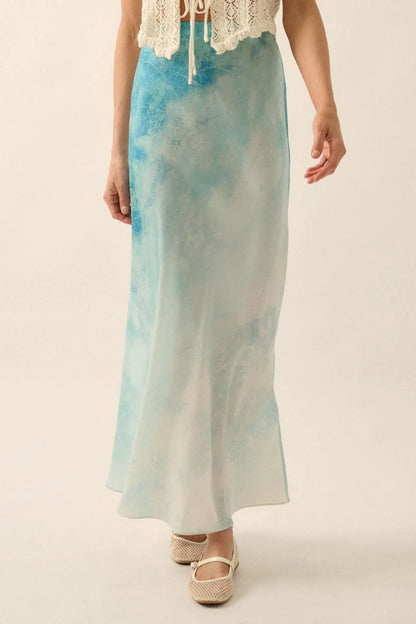 Dancing in the Rain Tie-Dye Satin Maxi Skirt
