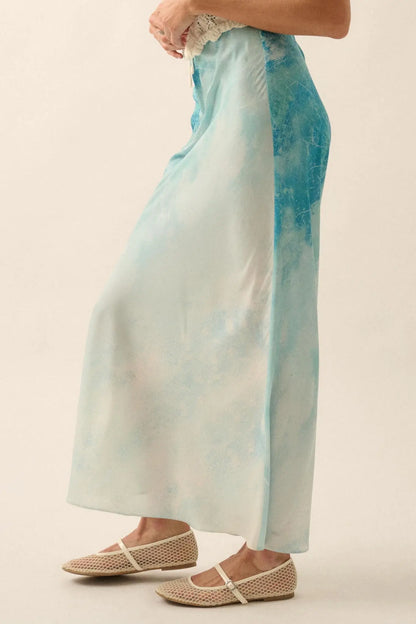 Dancing in the Rain Tie-Dye Satin Maxi Skirt