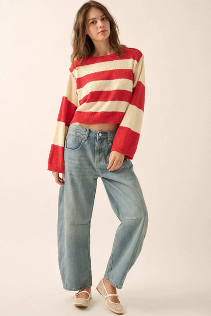 Straight Talk Striped Knit Cropped Sweater
