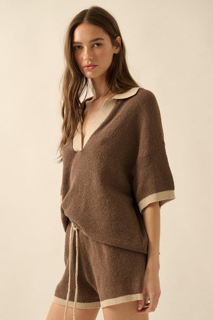 Take It Easy Contrast Knit Short-Sleeve Sweater