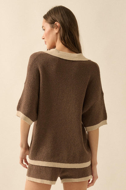 Take It Easy Contrast Knit Short-Sleeve Sweater