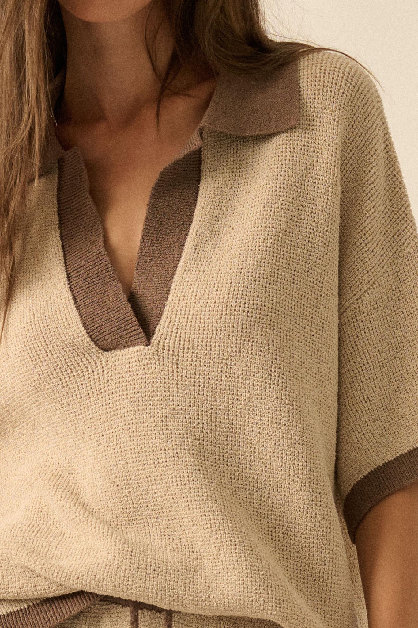 Take It Easy Contrast Knit Short-Sleeve Sweater