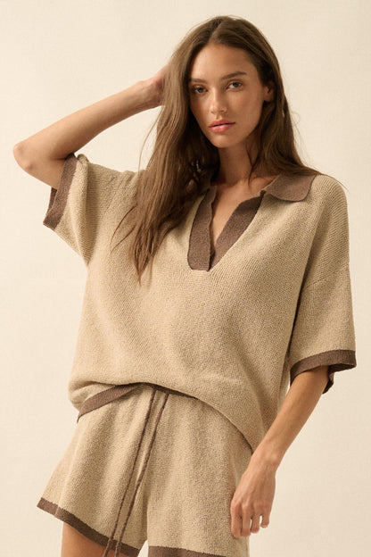 Take It Easy Contrast Knit Short-Sleeve Sweater