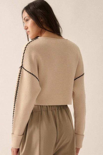 Stitched Up Cropped Blanket Stitch Sweater