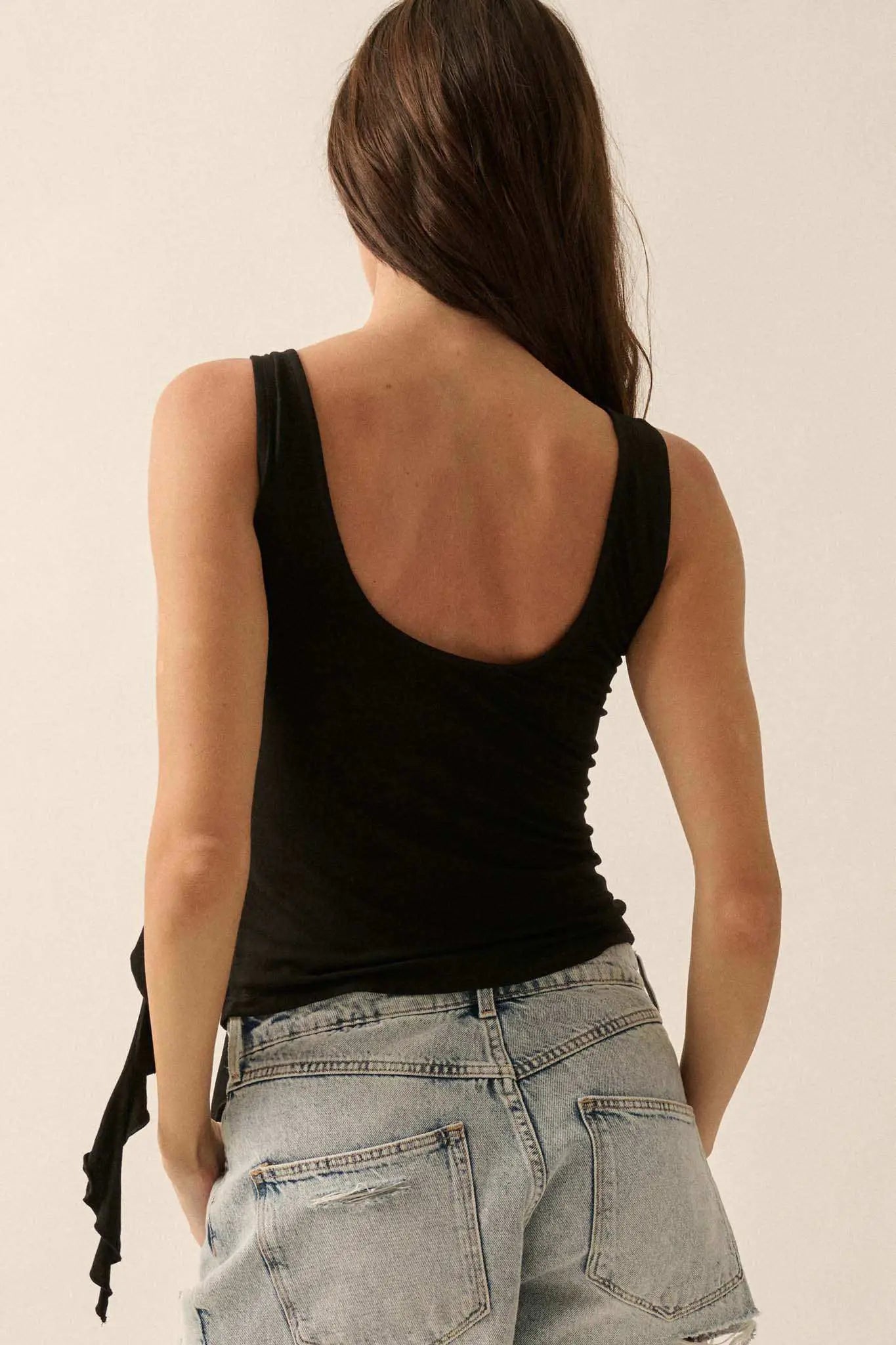 Smooth Moves Ruffle Tie-Strap Sleeveless Top