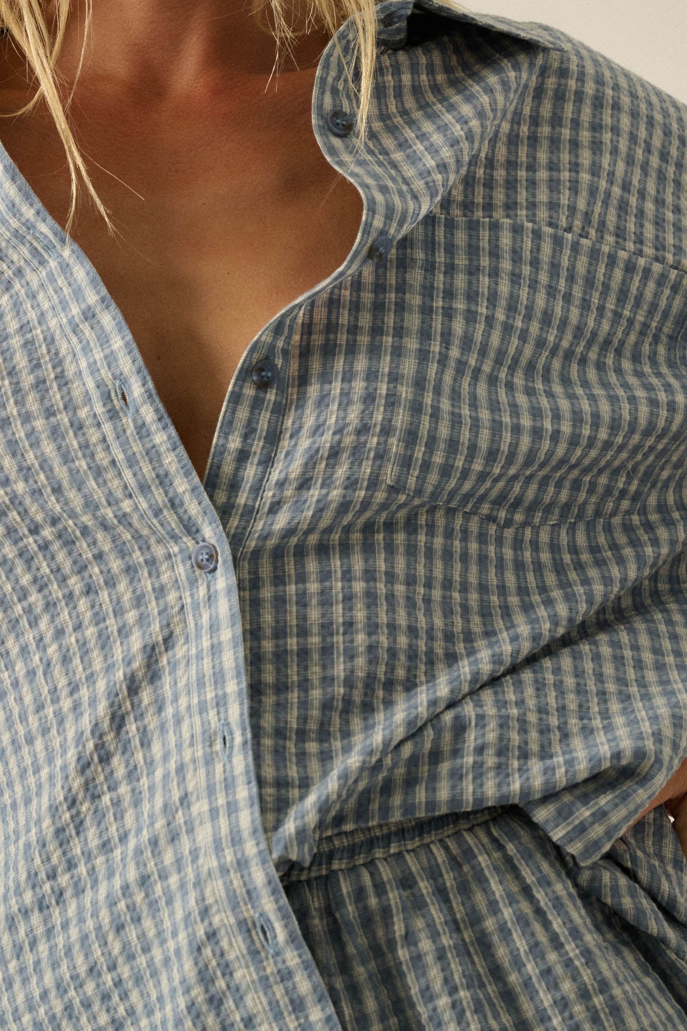 Sunday Funday Plaid Seersucker Button-Up Shirt