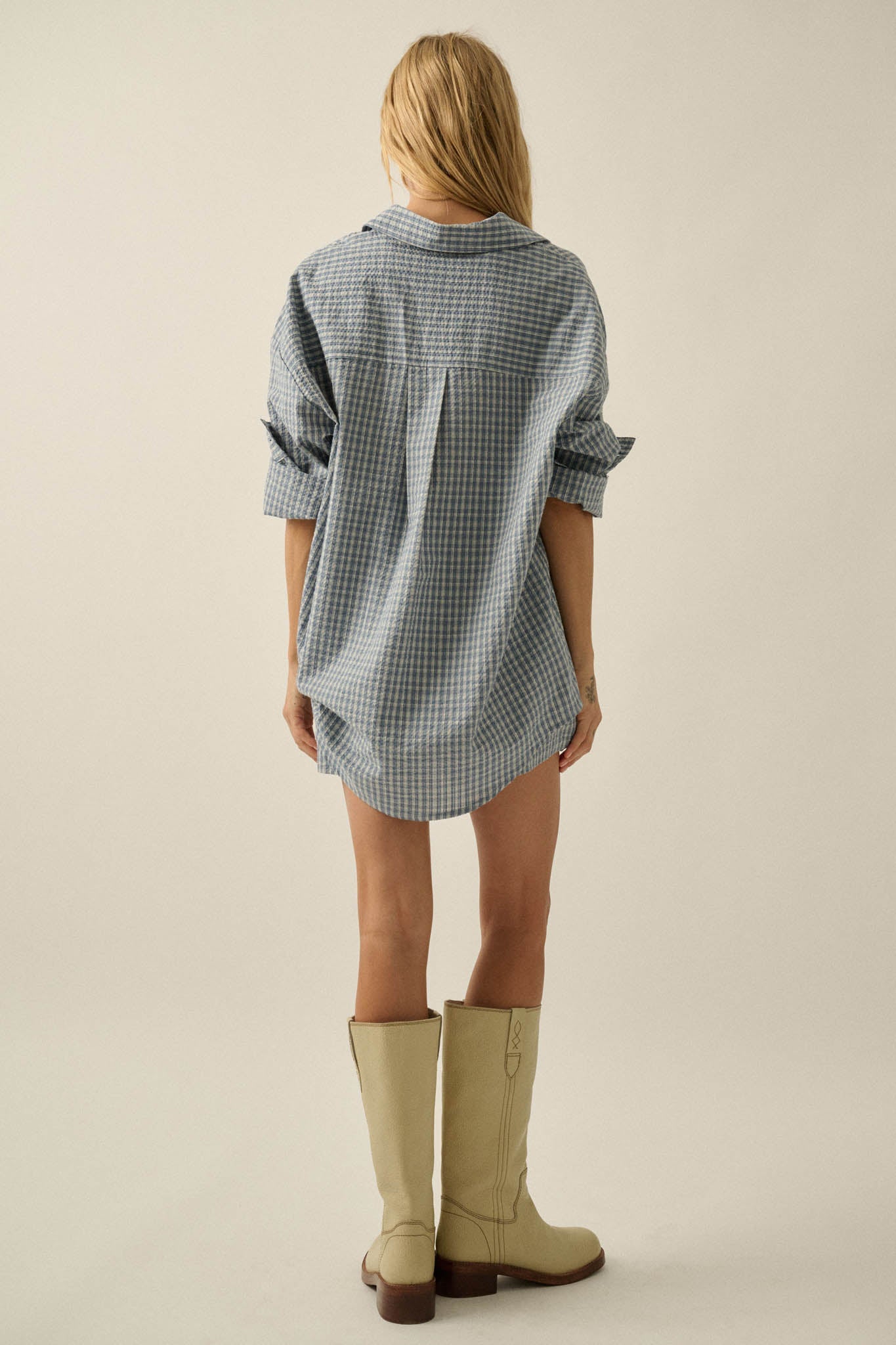 Sunday Funday Plaid Seersucker Button-Up Shirt
