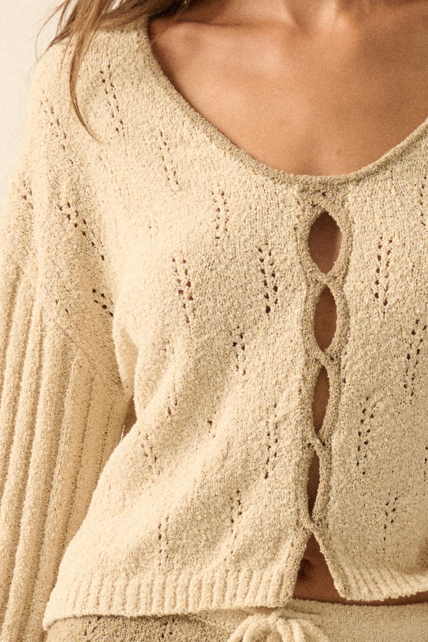 Say It Again Pointelle Contrast Keyhole Sweater
