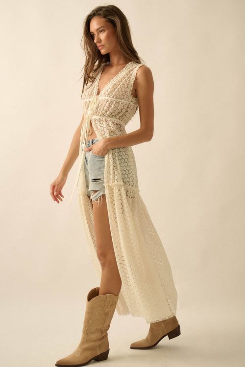 Sunshine Day Sheer Crochet Lace Maxi Top