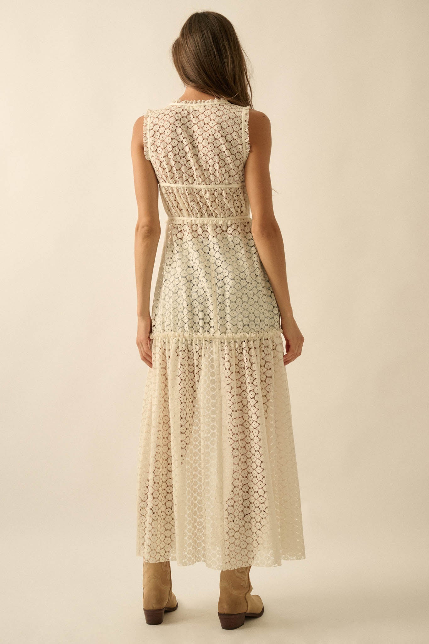 Sunshine Day Sheer Crochet Lace Maxi Top