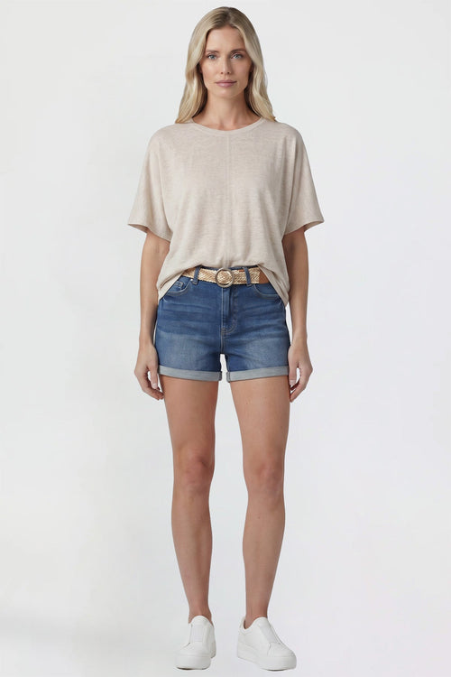 Women's Belted Premium Stretch Fold-Over Cuff Shorts