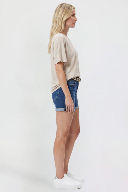 Women's Belted Premium Stretch Fold-Over Cuff Shorts