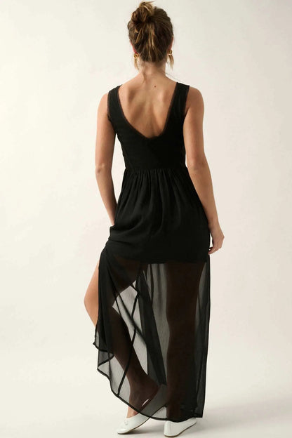 Perfect Afternoon Chiffon and Rib-Knit Maxi Dress