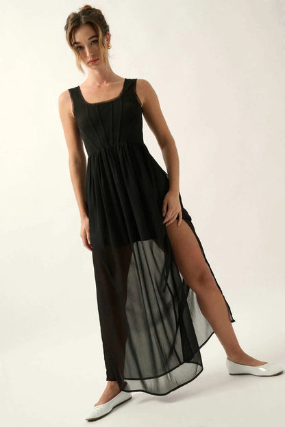 Perfect Afternoon Chiffon and Rib-Knit Maxi Dress