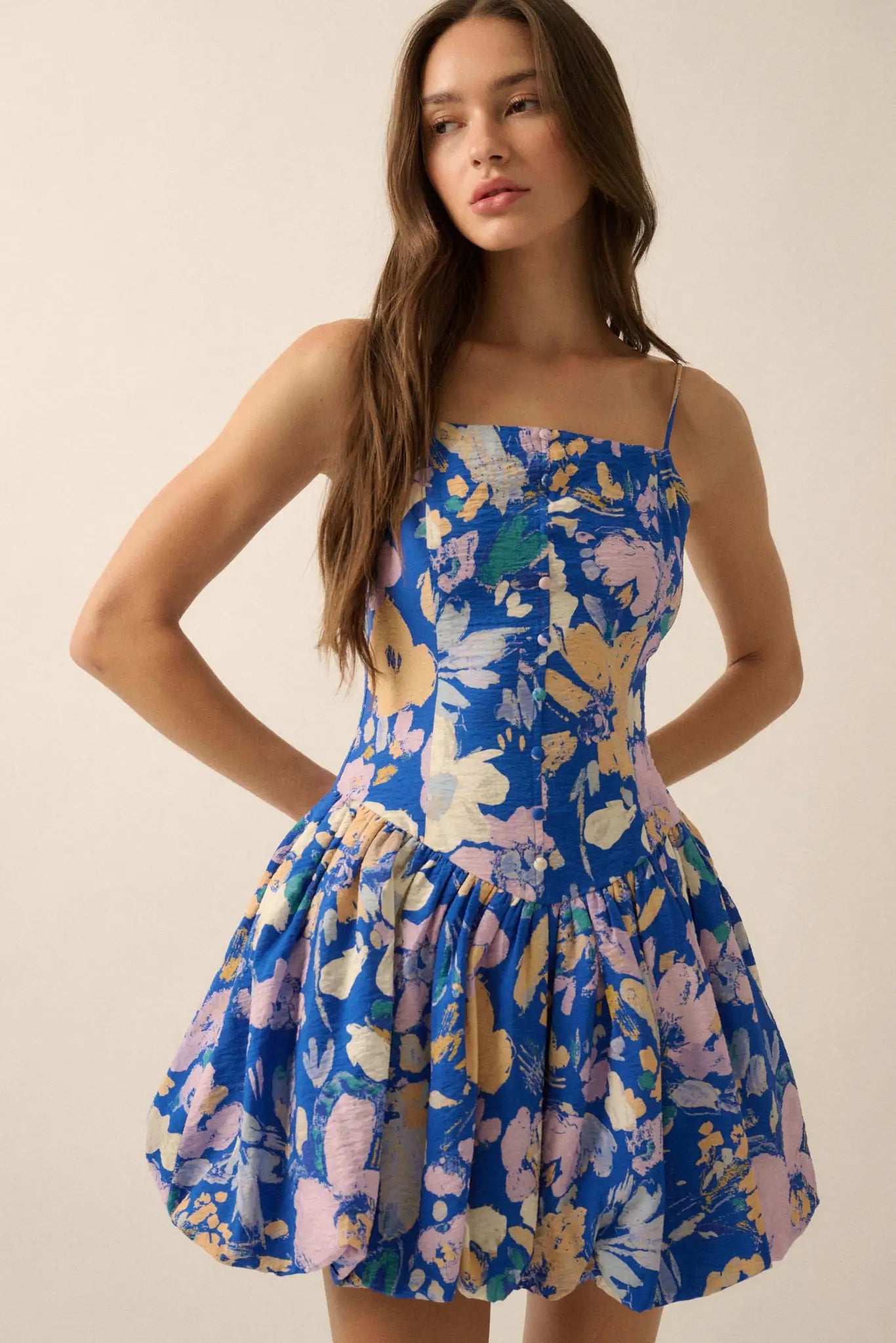 Delicate Dawn Floral Drop-Waist Bubble Mini Dress