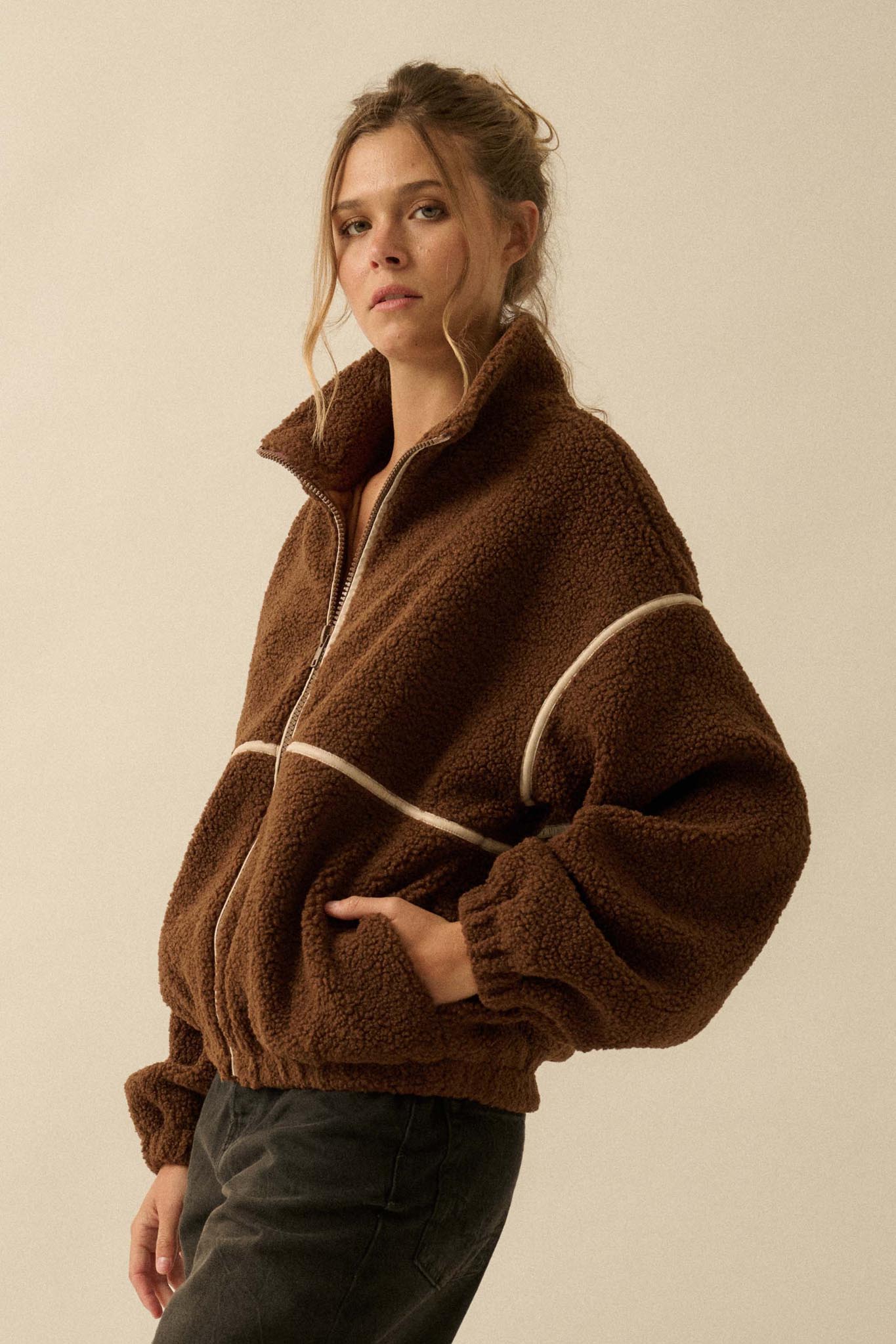 Warming Up Sherpa Fleece Zip-Front Jacket