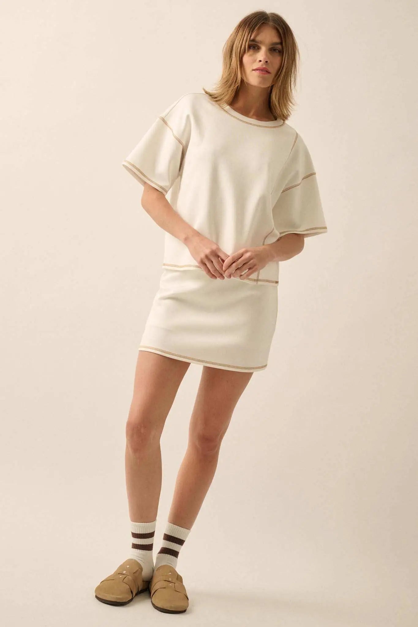 Premium Scuba Contrast-Stitch Crossover Mini Skort