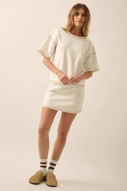 Premium Scuba Contrast-Stitch Crossover Mini Skort