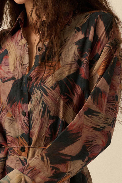 Dare to Imagine Abstract-Print Belted Shirt Romper