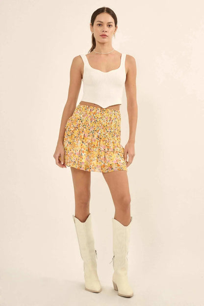 Sun Lover Smocked Floral Chiffon Ruffled Mini Skirt