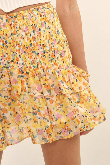Sun Lover Smocked Floral Chiffon Ruffled Mini Skirt