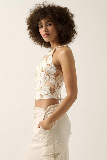 Honolulu Hideaway Floral Lace-Up Back Halter Top