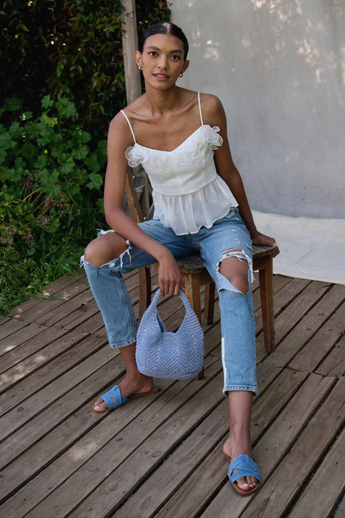 Sunrise Serenade Ruffled Chiffon Peplum Cami Top
