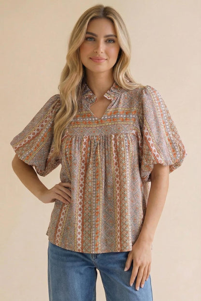 Curvy Bubble Sleeve Bohemian Blouse
