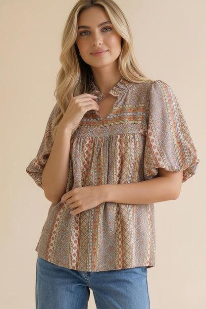 Curvy Bubble Sleeve Bohemian Blouse