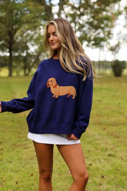 Millie Dachshund Sweater - Navy