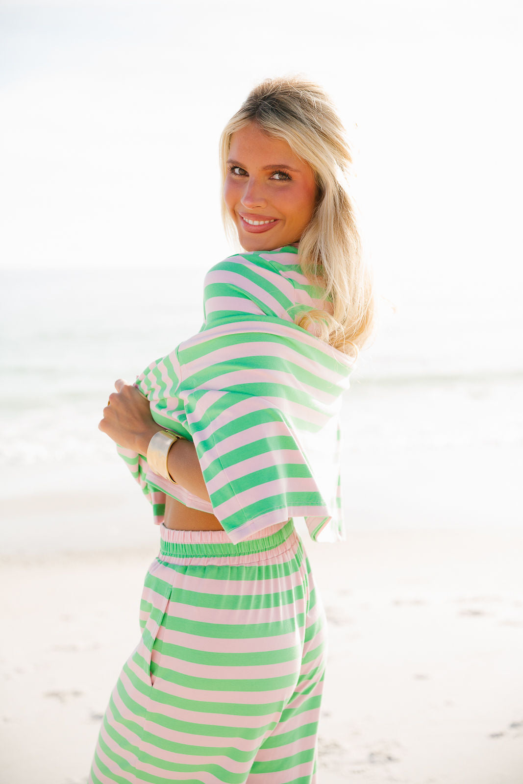 Wide Stripe Oversized Tee  - Palm Blush