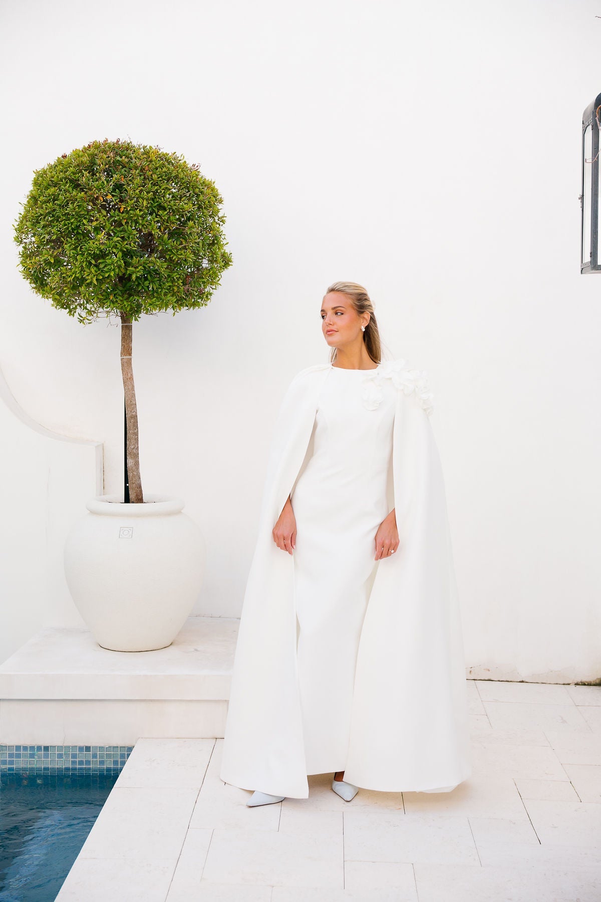 Monet Cape Maxi Gown - White