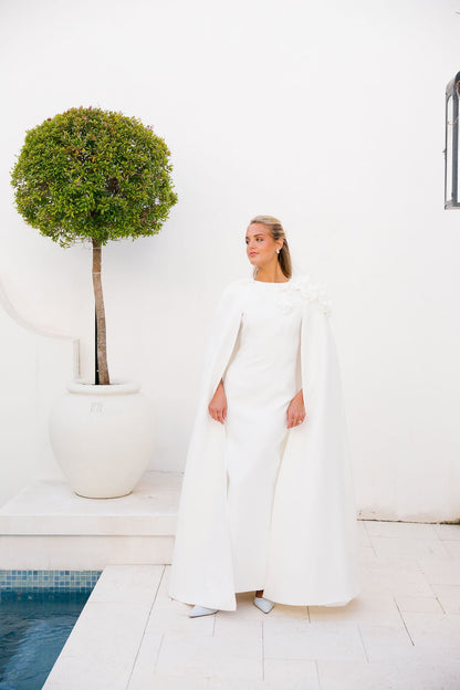 Monet Cape Maxi Gown - White