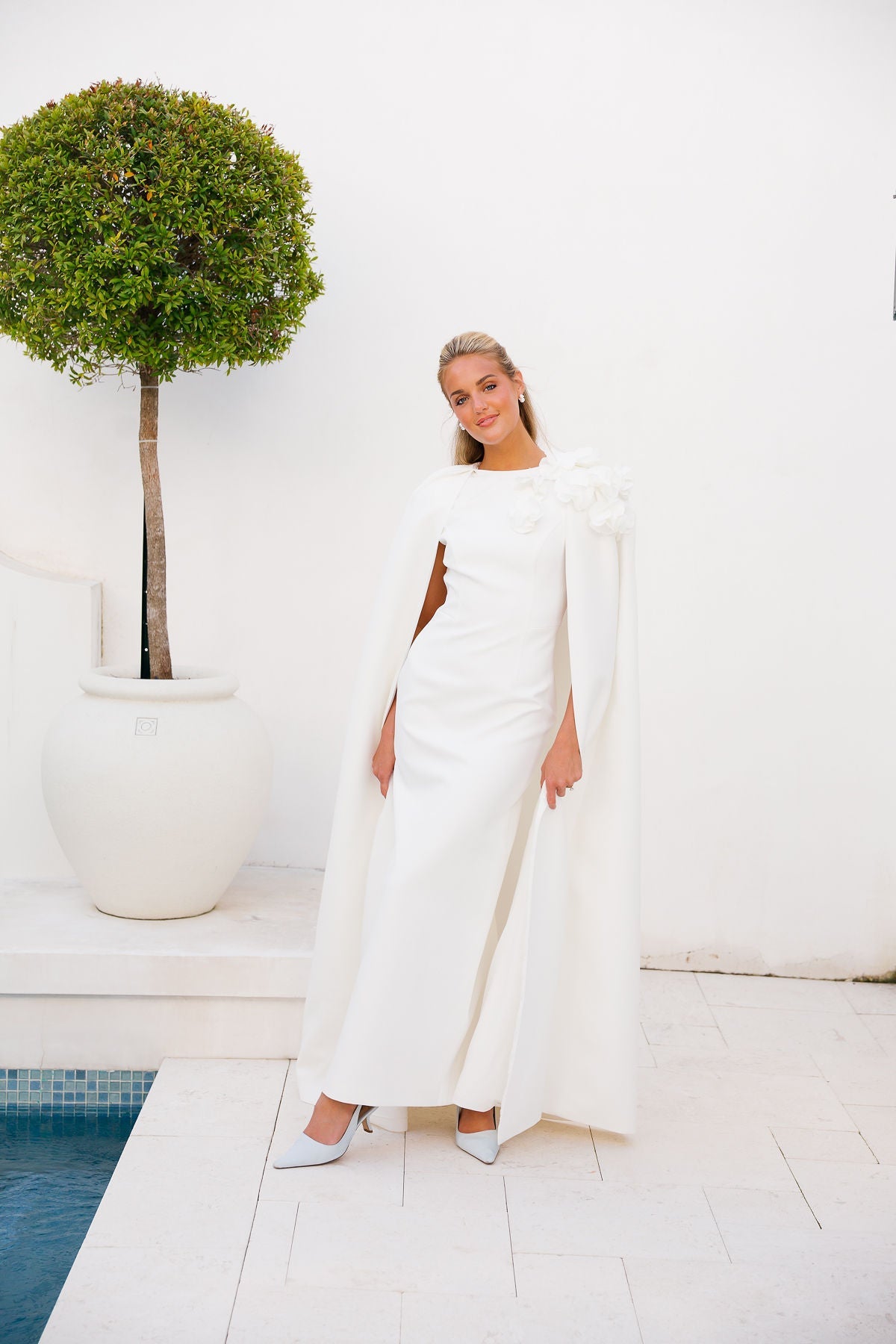 Monet Cape Maxi Gown - White