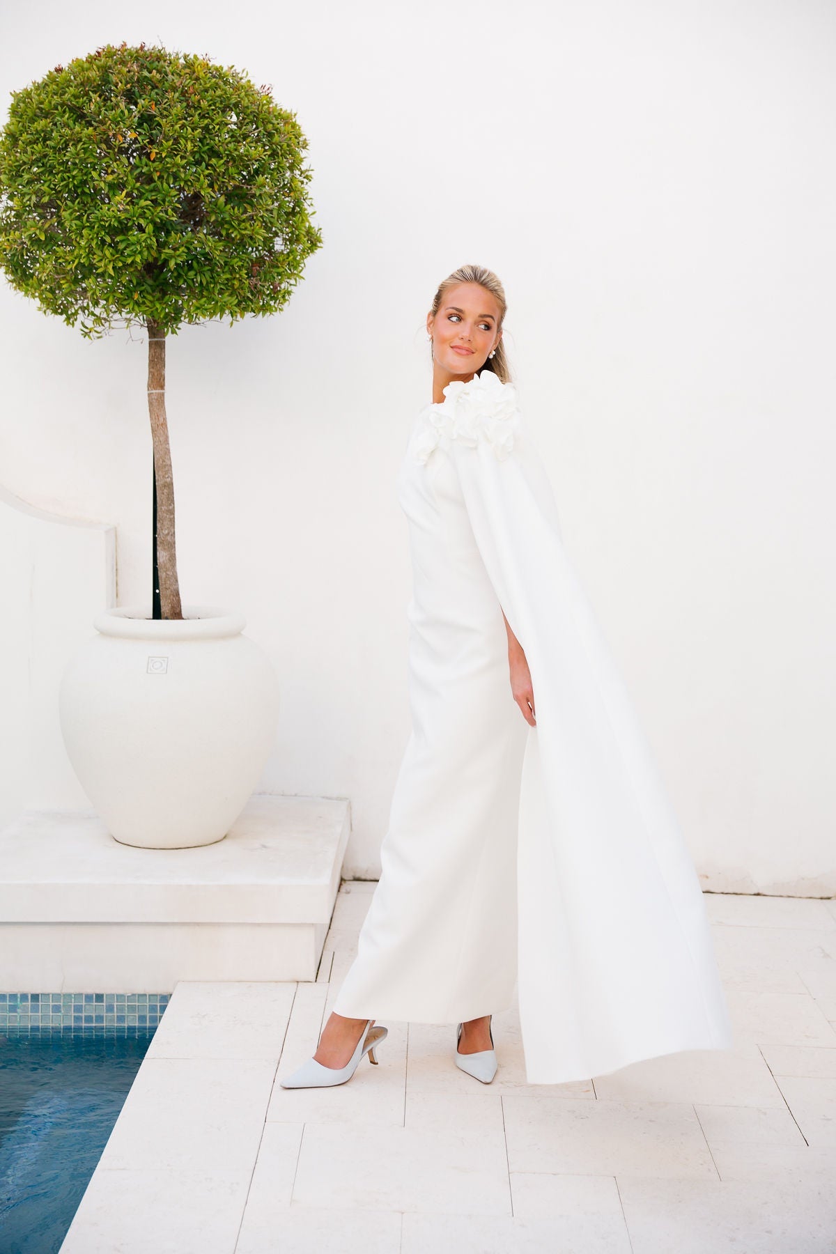Monet Cape Maxi Gown - White
