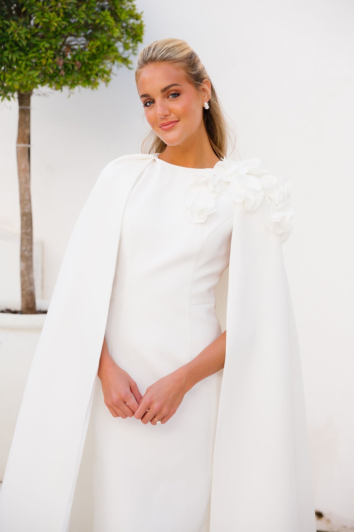 Monet Cape Maxi Gown - White