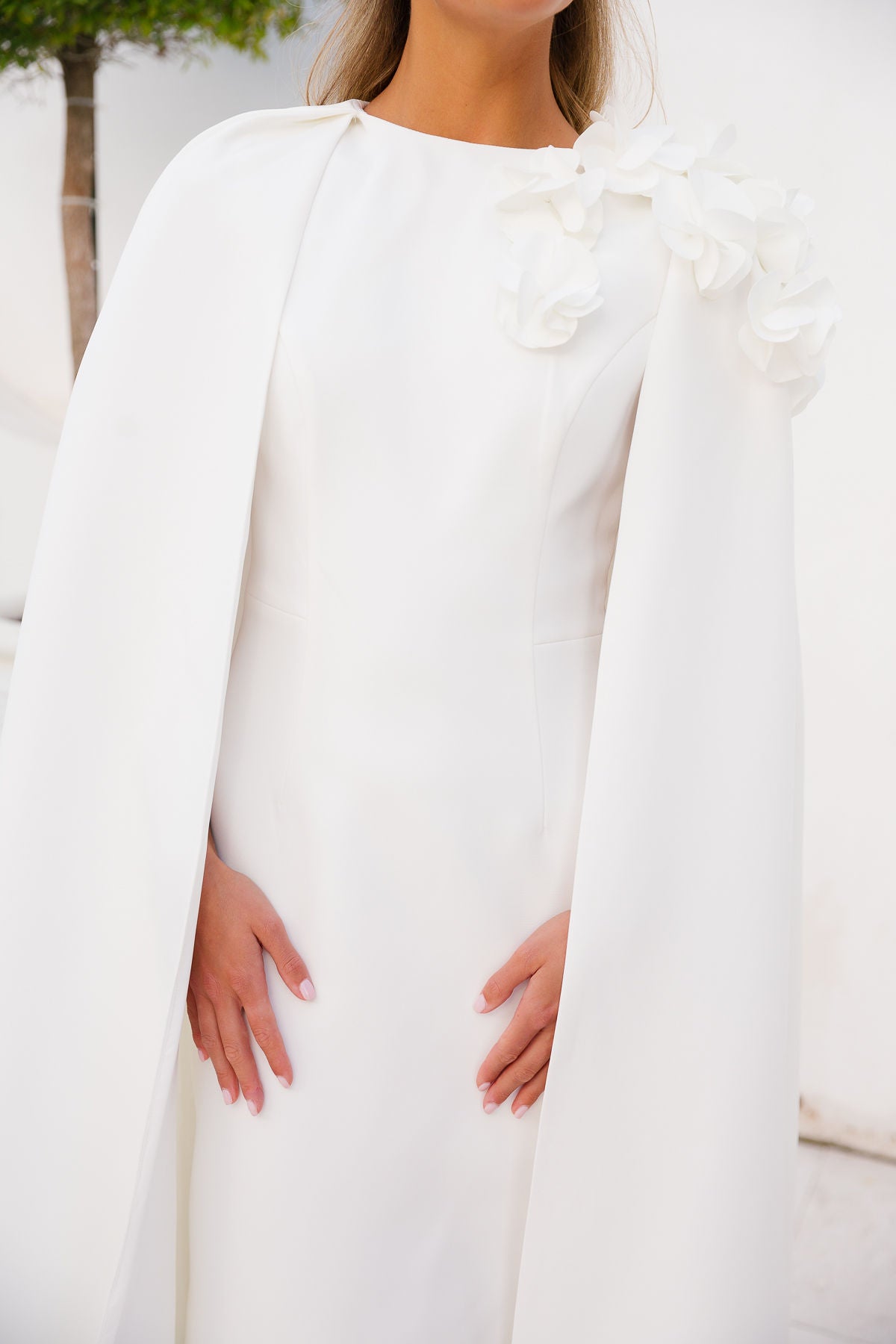 Monet Cape Maxi Gown - White