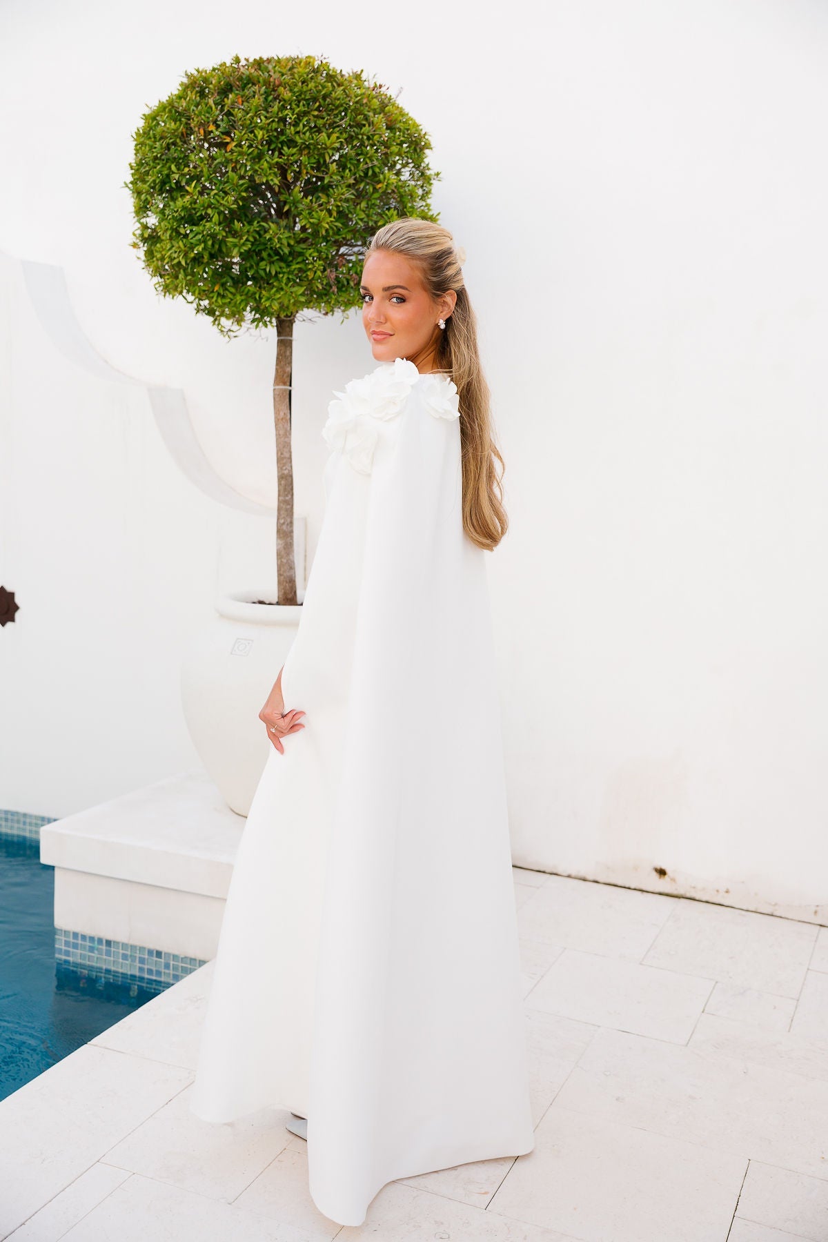 Monet Cape Maxi Gown - White
