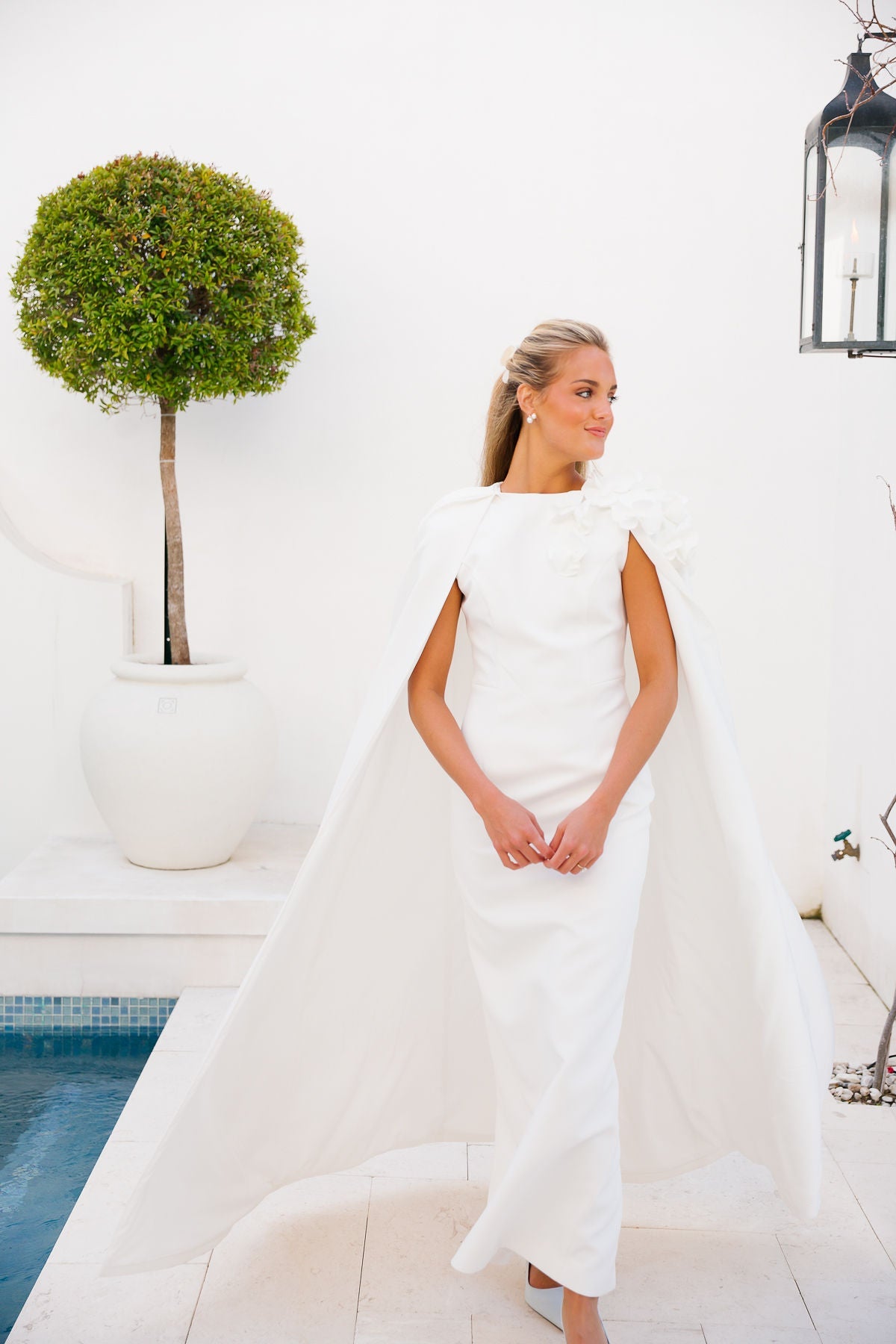 Monet Cape Maxi Gown - White