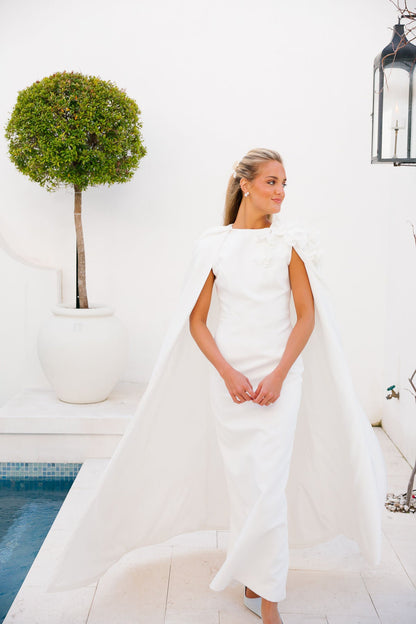 Monet Cape Maxi Gown - White